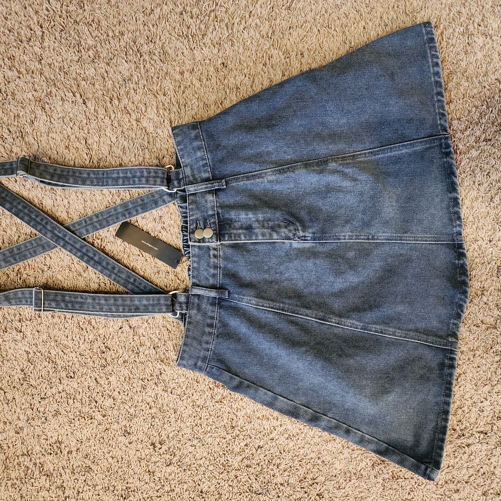 Blue Denim Suspender Skirt